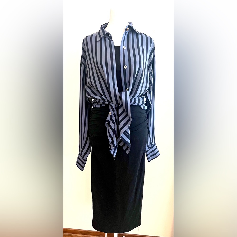 Anne Klein 100% Silk Striped Longline Tunic Blouse Size 6 Vintage